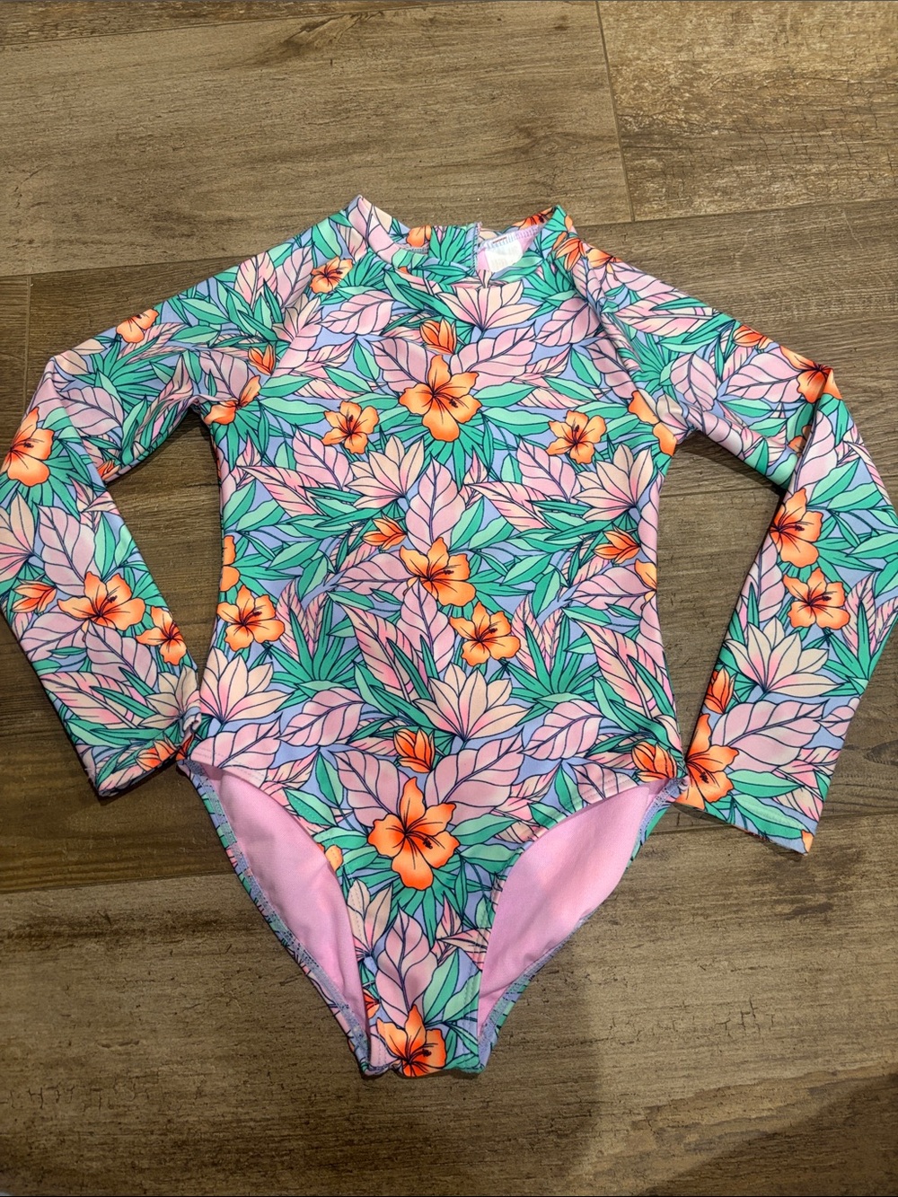 Cat and Jack Girls Floral Long Sleeve One-Piece Swimsuit - Pink & Green